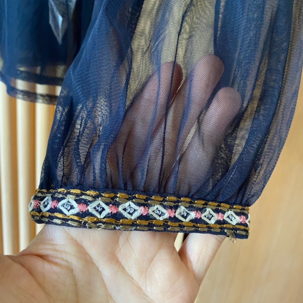 Zara floral embroidered mesh blouse navy - Picture 5 of 7
